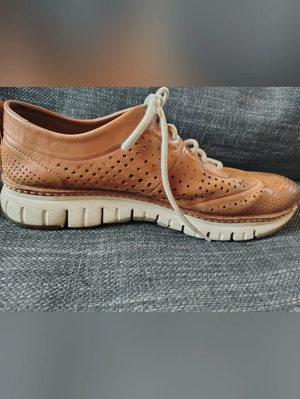 Cole Haan Men's Remastered Wingtip Oxford Perforated Leather Shoes - Tan Size 10